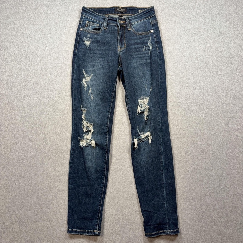 Judy Blue Boyfriend Jeans Womens 0/24 Dark Washโ Blue Distressed Stretch Relaxed